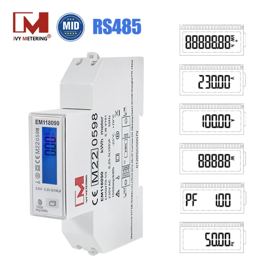 Contatore di energia elettrica intelligente bidirezionale MID monofase RS485 Modbus per soluzione di ricarica per veicoli elettrici